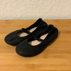 Girls Black Suede Ballerina Slippers